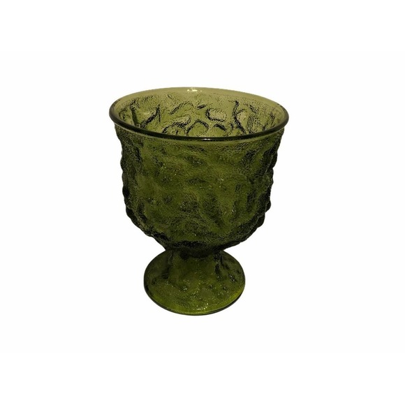 Vintage EO Brody Co Green Goblet Candy Dish Bowl Vase Planter Crinkle Glass - Picture 2 of 7